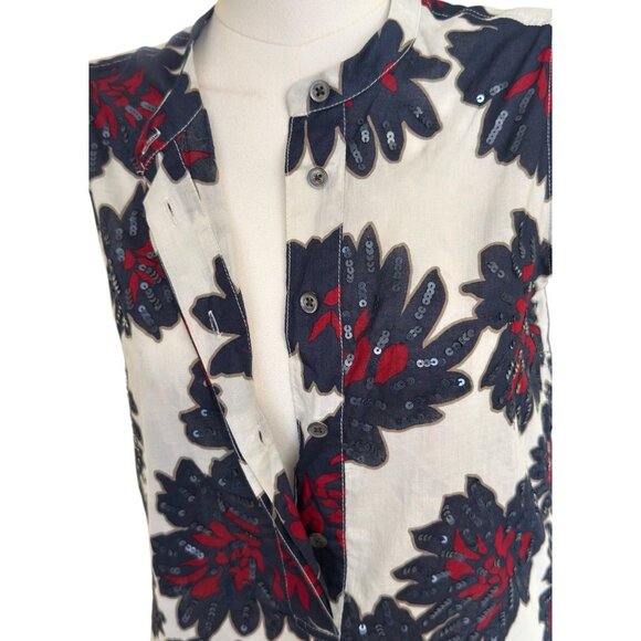 J.Crew Sleeveless White Red Blue Sequin Floral Lightweight Top Blouse Women Sz 0 - Picture 7 of 12